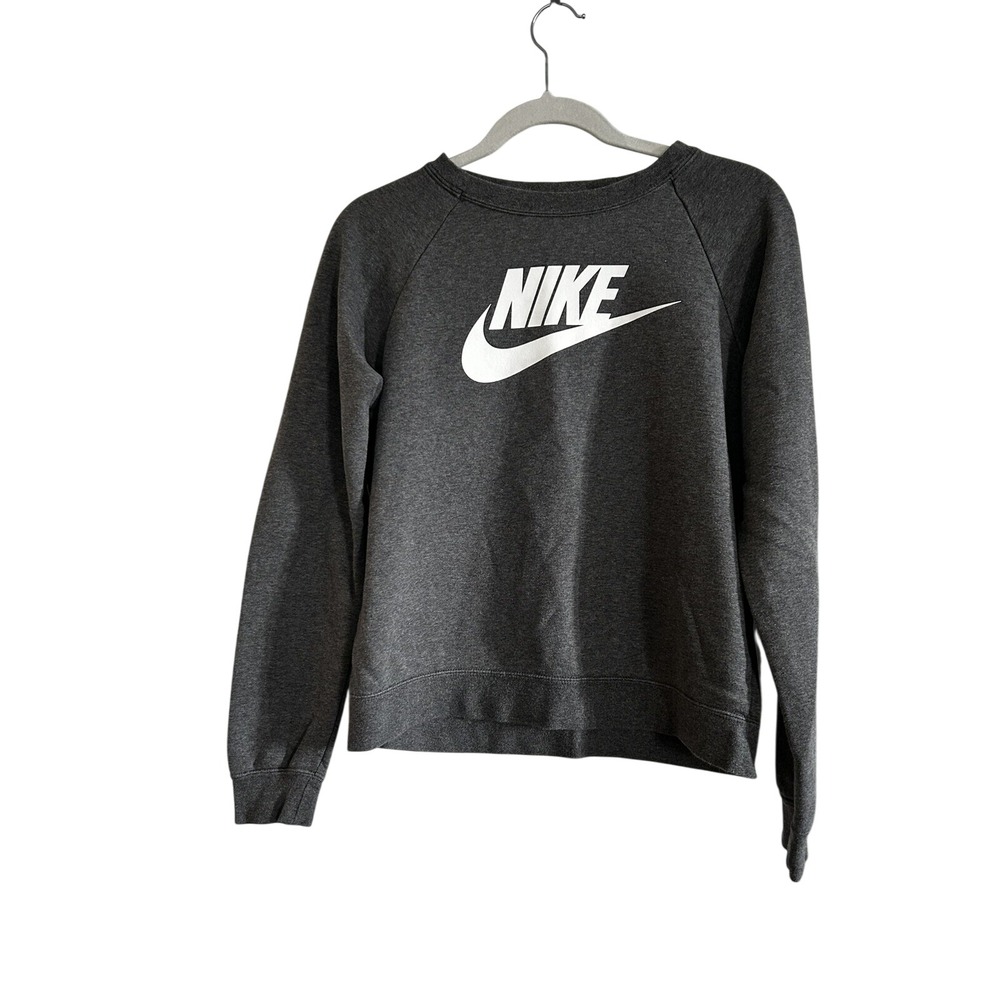 Nike Sportswear Essential Womens S Gray Fleece Crewneck Sweatshirt Swoosh Logo
